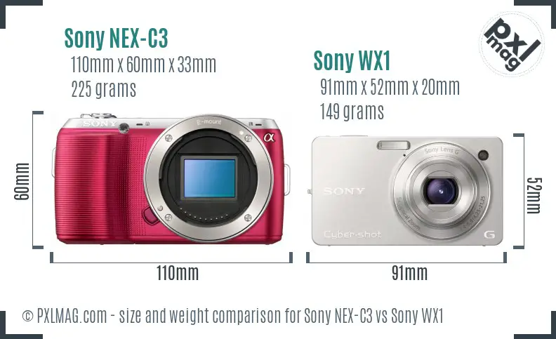 Sony NEX-C3 vs Sony WX1 size comparison
