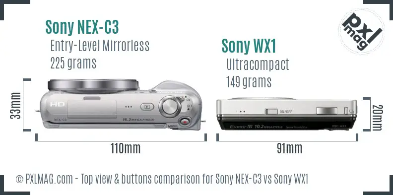 Sony NEX-C3 vs Sony WX1 top view buttons comparison