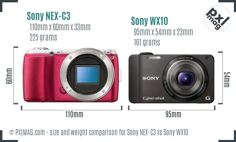 Sony NEX-C3 vs Sony WX10 size comparison
