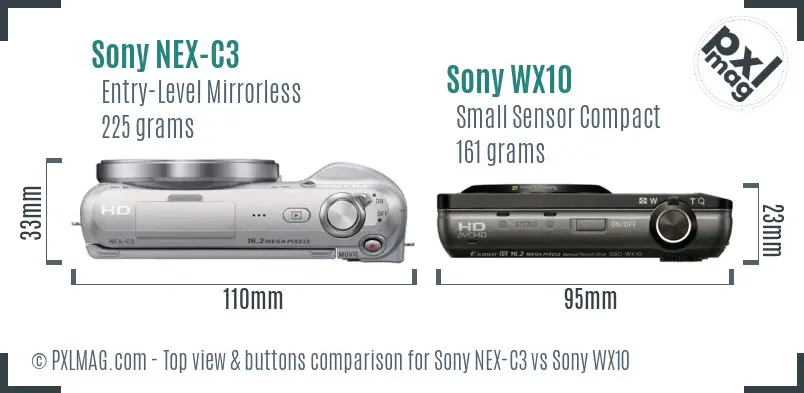 Sony NEX-C3 vs Sony WX10 top view buttons comparison
