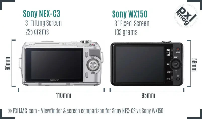 Sony NEX-C3 vs Sony WX150 Screen and Viewfinder comparison