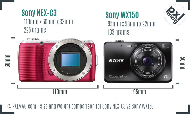 Sony NEX-C3 vs Sony WX150 size comparison