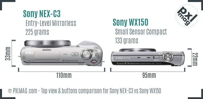 Sony NEX-C3 vs Sony WX150 top view buttons comparison