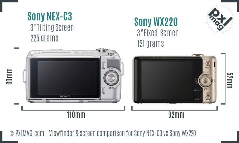 Sony NEX-C3 vs Sony WX220 Screen and Viewfinder comparison