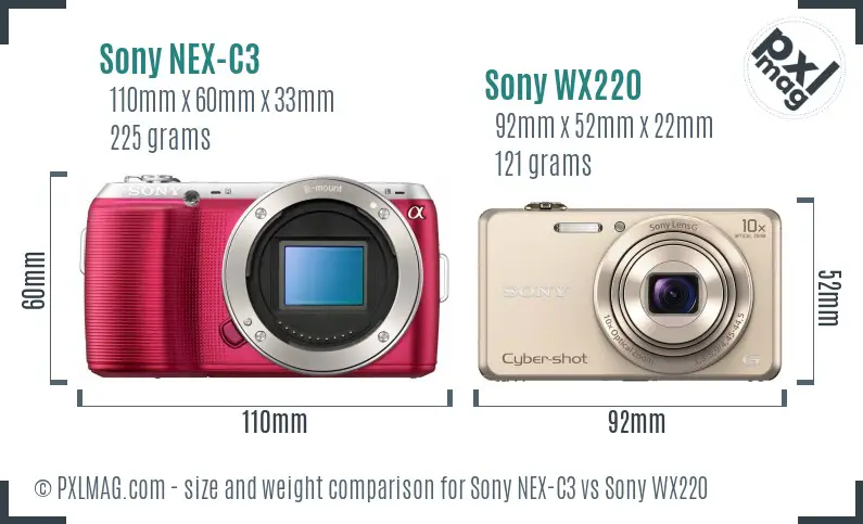 Sony NEX-C3 vs Sony WX220 size comparison