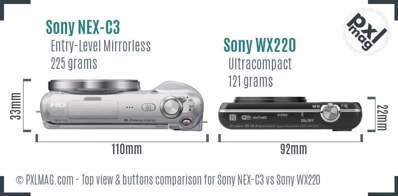 Sony NEX-C3 vs Sony WX220 top view buttons comparison