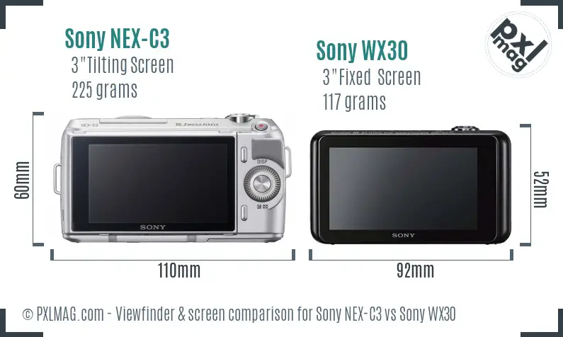 Sony NEX-C3 vs Sony WX30 Screen and Viewfinder comparison