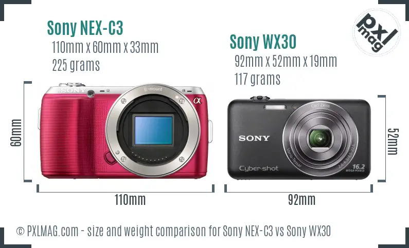 Sony NEX-C3 vs Sony WX30 size comparison