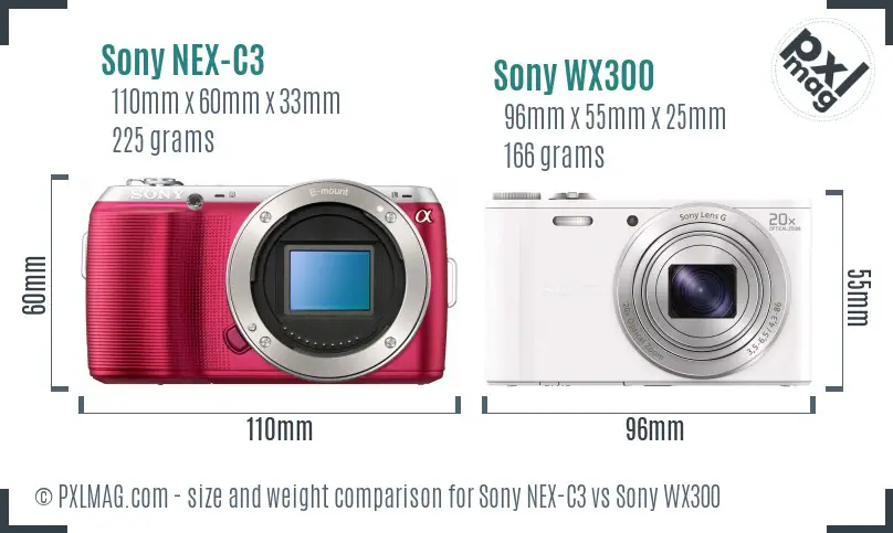Sony NEX-C3 vs Sony WX300 size comparison