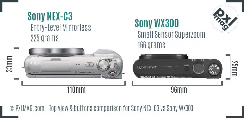 Sony NEX-C3 vs Sony WX300 top view buttons comparison