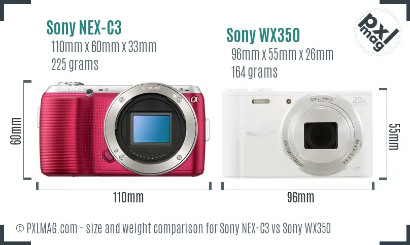 Sony NEX-C3 vs Sony WX350 size comparison
