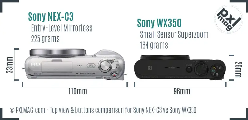 Sony NEX-C3 vs Sony WX350 top view buttons comparison