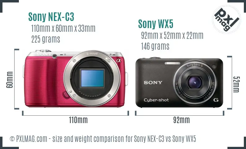 Sony NEX-C3 vs Sony WX5 size comparison