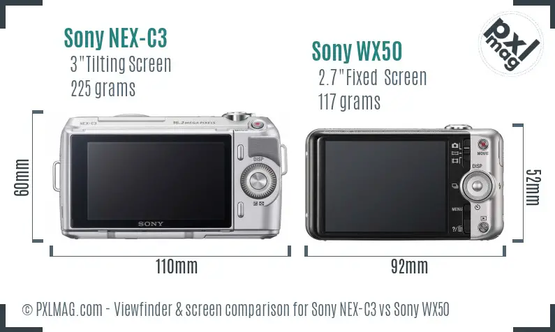 Sony NEX-C3 vs Sony WX50 Screen and Viewfinder comparison