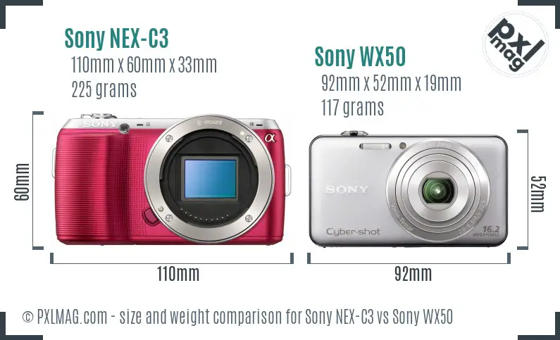 Sony NEX-C3 vs Sony WX50 size comparison