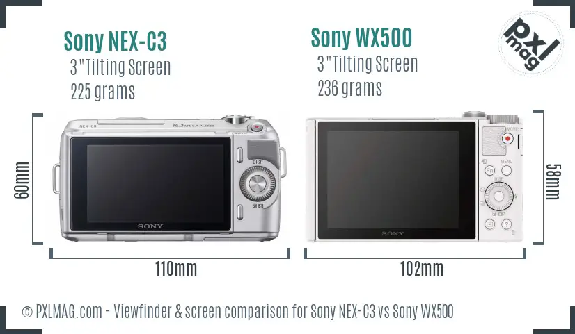 Sony NEX-C3 vs Sony WX500 Screen and Viewfinder comparison