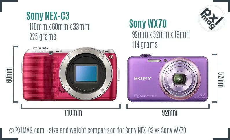 Sony NEX-C3 vs Sony WX70 size comparison