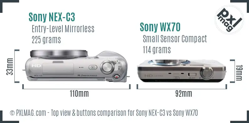 Sony NEX-C3 vs Sony WX70 top view buttons comparison