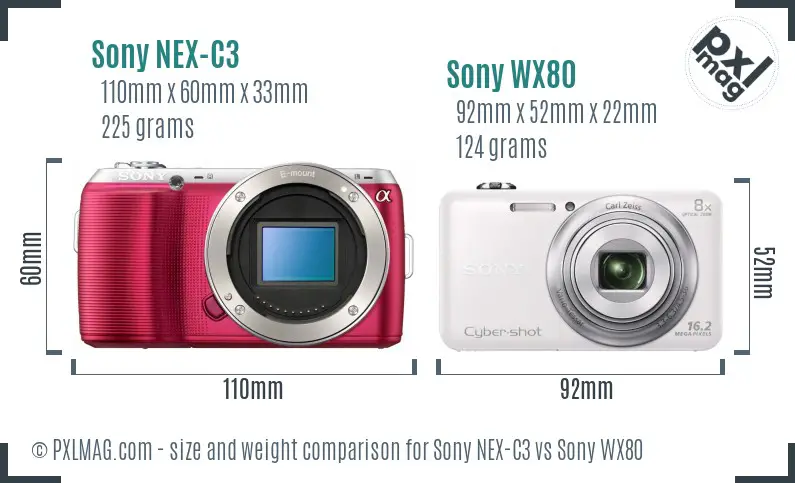 Sony NEX-C3 vs Sony WX80 size comparison