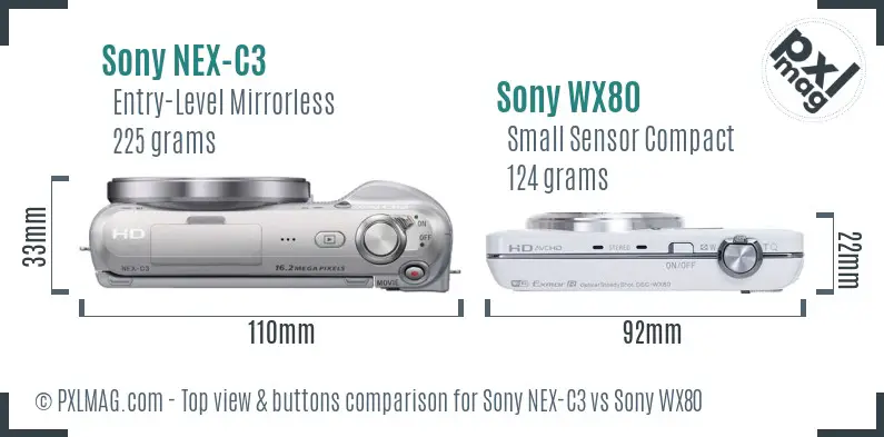 Sony NEX-C3 vs Sony WX80 top view buttons comparison