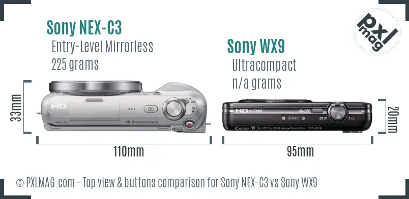 Sony NEX-C3 vs Sony WX9 top view buttons comparison
