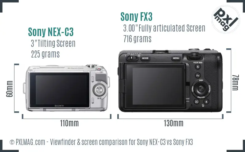 Sony NEX-C3 vs Sony FX3 Screen and Viewfinder comparison