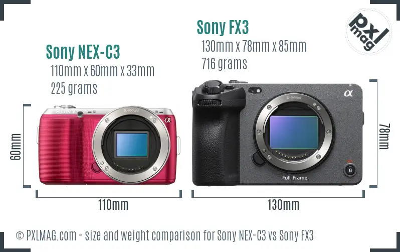 Sony NEX-C3 vs Sony FX3 size comparison