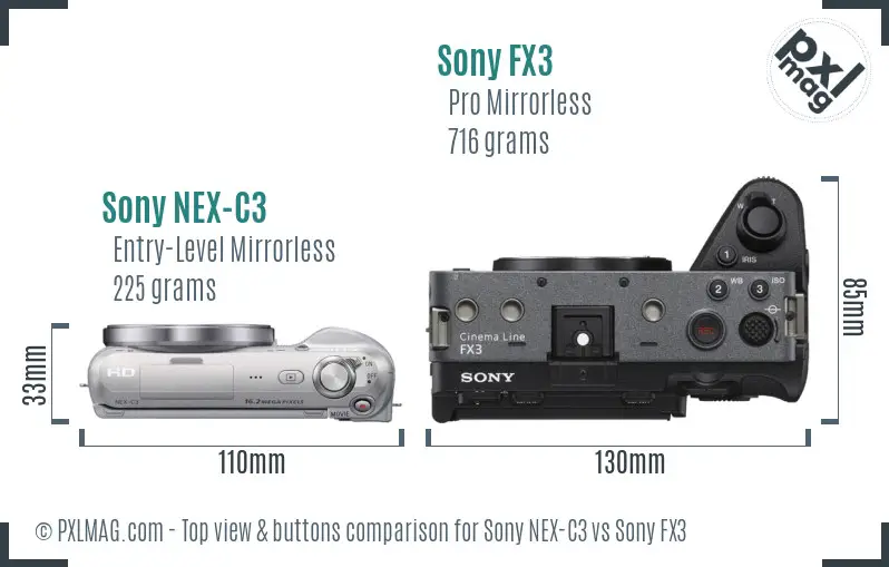 Sony NEX-C3 vs Sony FX3 top view buttons comparison