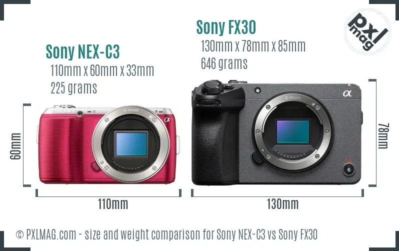 Sony NEX-C3 vs Sony FX30 size comparison