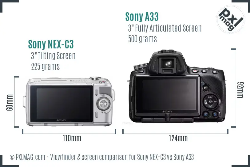 Sony NEX-C3 vs Sony A33 Screen and Viewfinder comparison