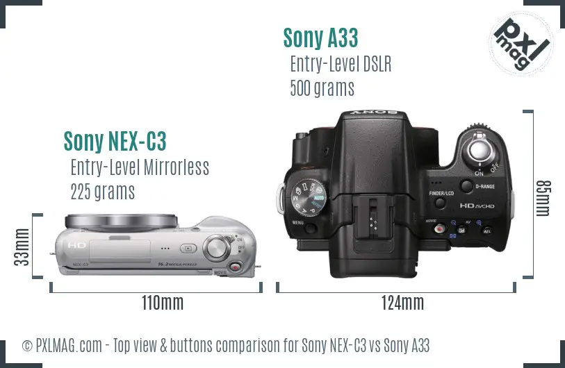 Sony NEX-C3 vs Sony A33 top view buttons comparison