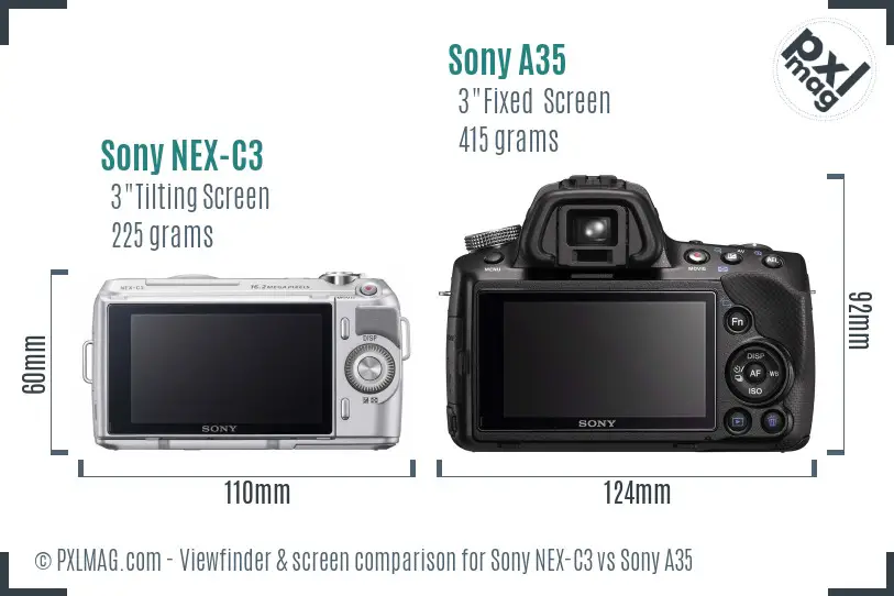Sony NEX-C3 vs Sony A35 Screen and Viewfinder comparison