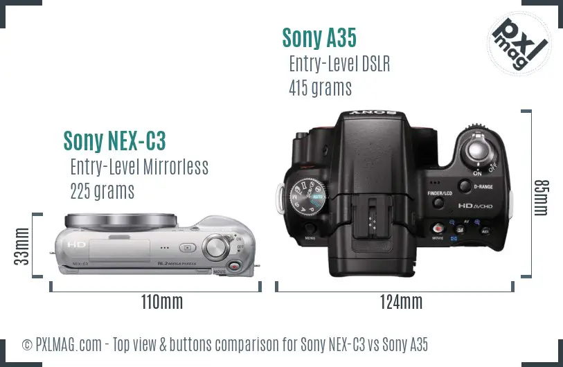 Sony NEX-C3 vs Sony A35 top view buttons comparison