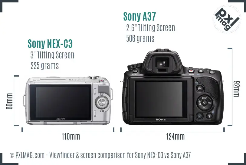Sony NEX-C3 vs Sony A37 Screen and Viewfinder comparison