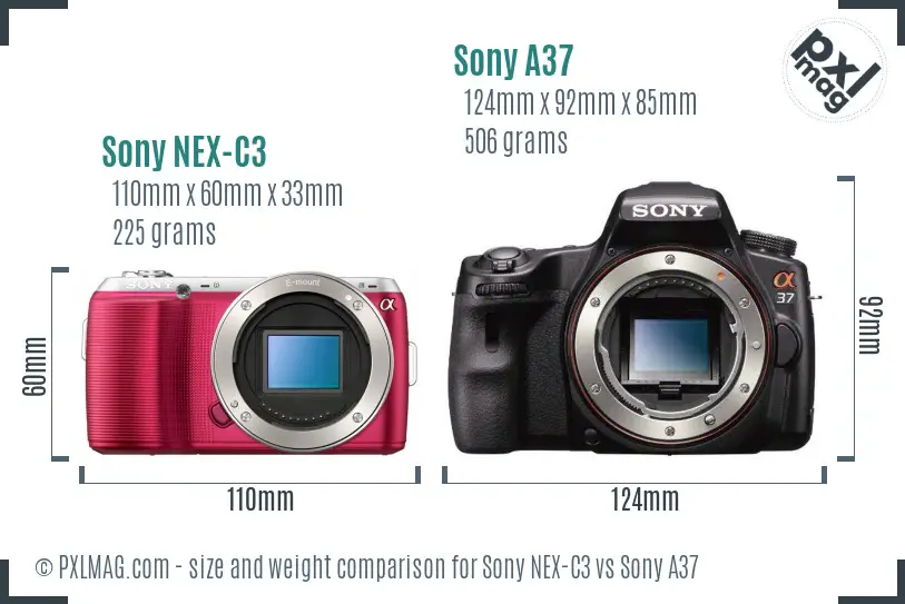 Sony NEX-C3 vs Sony A37 size comparison