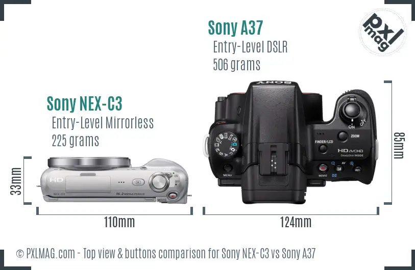 Sony NEX-C3 vs Sony A37 top view buttons comparison