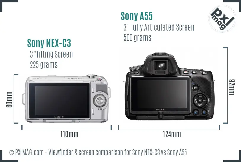 Sony NEX-C3 vs Sony A55 Screen and Viewfinder comparison