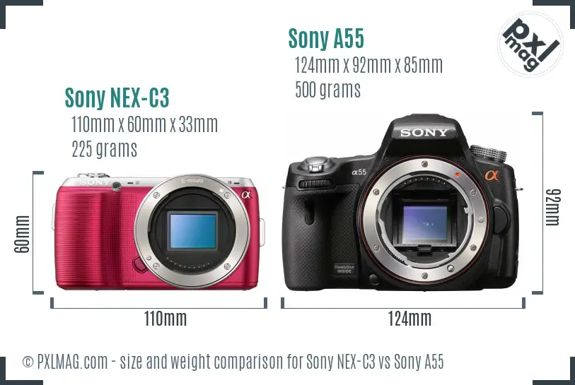 Sony NEX-C3 vs Sony A55 size comparison