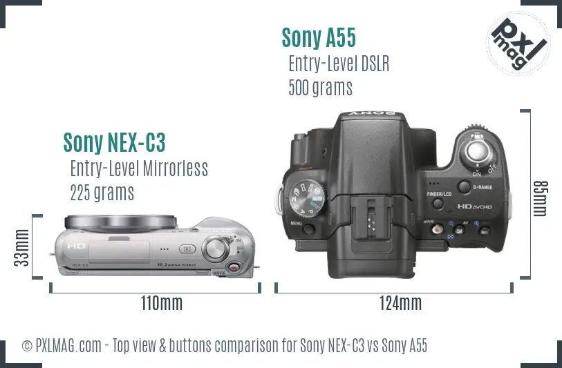 Sony NEX-C3 vs Sony A55 top view buttons comparison
