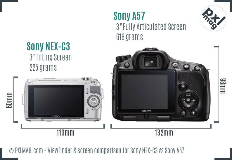 Sony NEX-C3 vs Sony A57 Screen and Viewfinder comparison