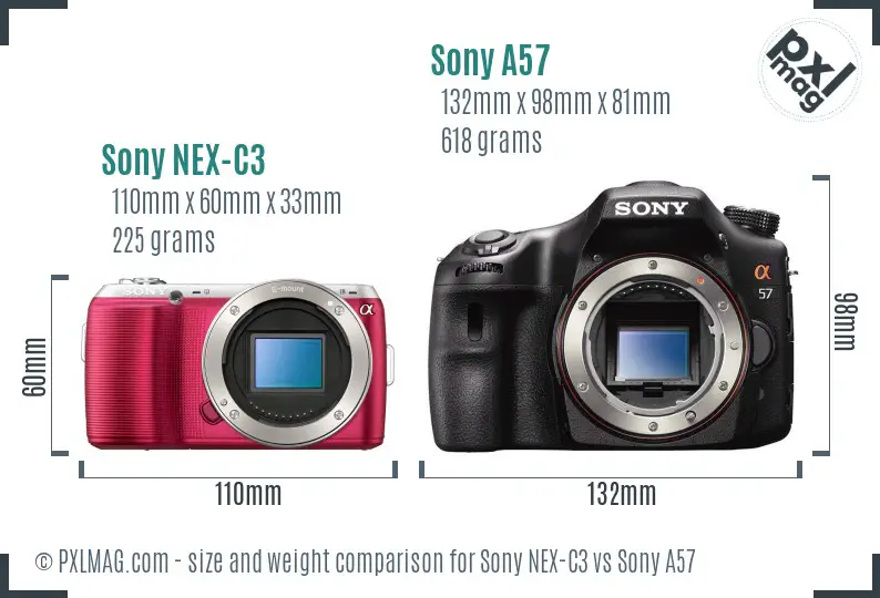 Sony NEX-C3 vs Sony A57 size comparison