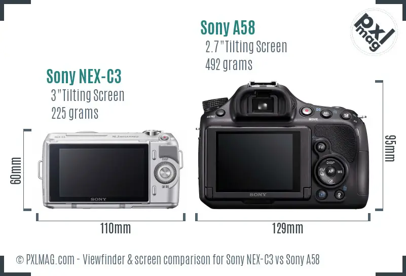 Sony NEX-C3 vs Sony A58 Screen and Viewfinder comparison