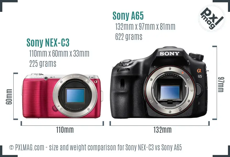 Sony NEX-C3 vs Sony A65 size comparison