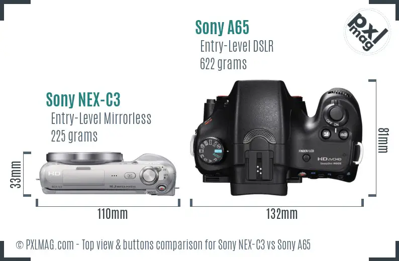 Sony NEX-C3 vs Sony A65 top view buttons comparison