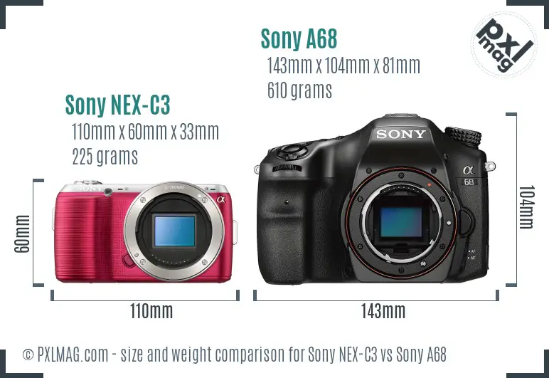 Sony NEX-C3 vs Sony A68 size comparison