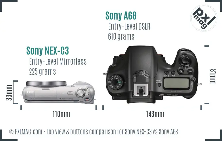 Sony NEX-C3 vs Sony A68 top view buttons comparison