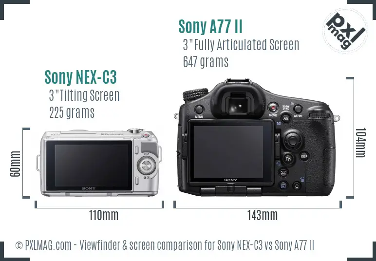 Sony NEX-C3 vs Sony A77 II Screen and Viewfinder comparison