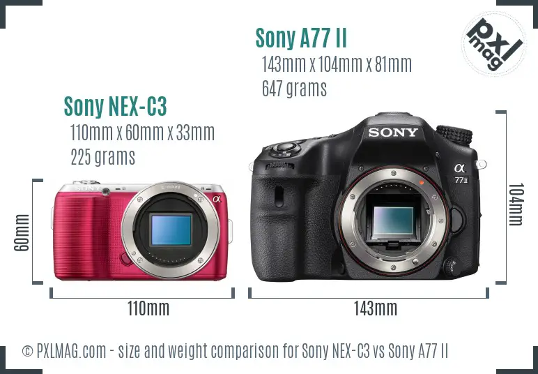 Sony NEX-C3 vs Sony A77 II size comparison