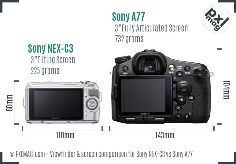 Sony NEX-C3 vs Sony A77 Screen and Viewfinder comparison