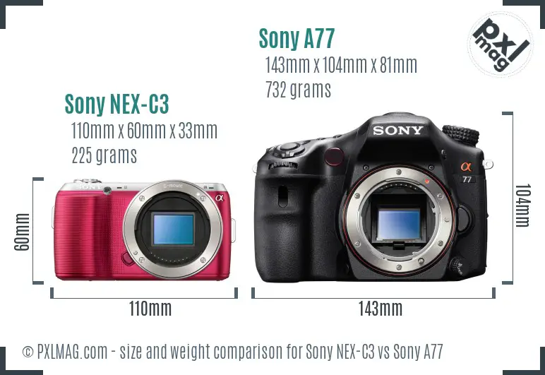 Sony NEX-C3 vs Sony A77 size comparison